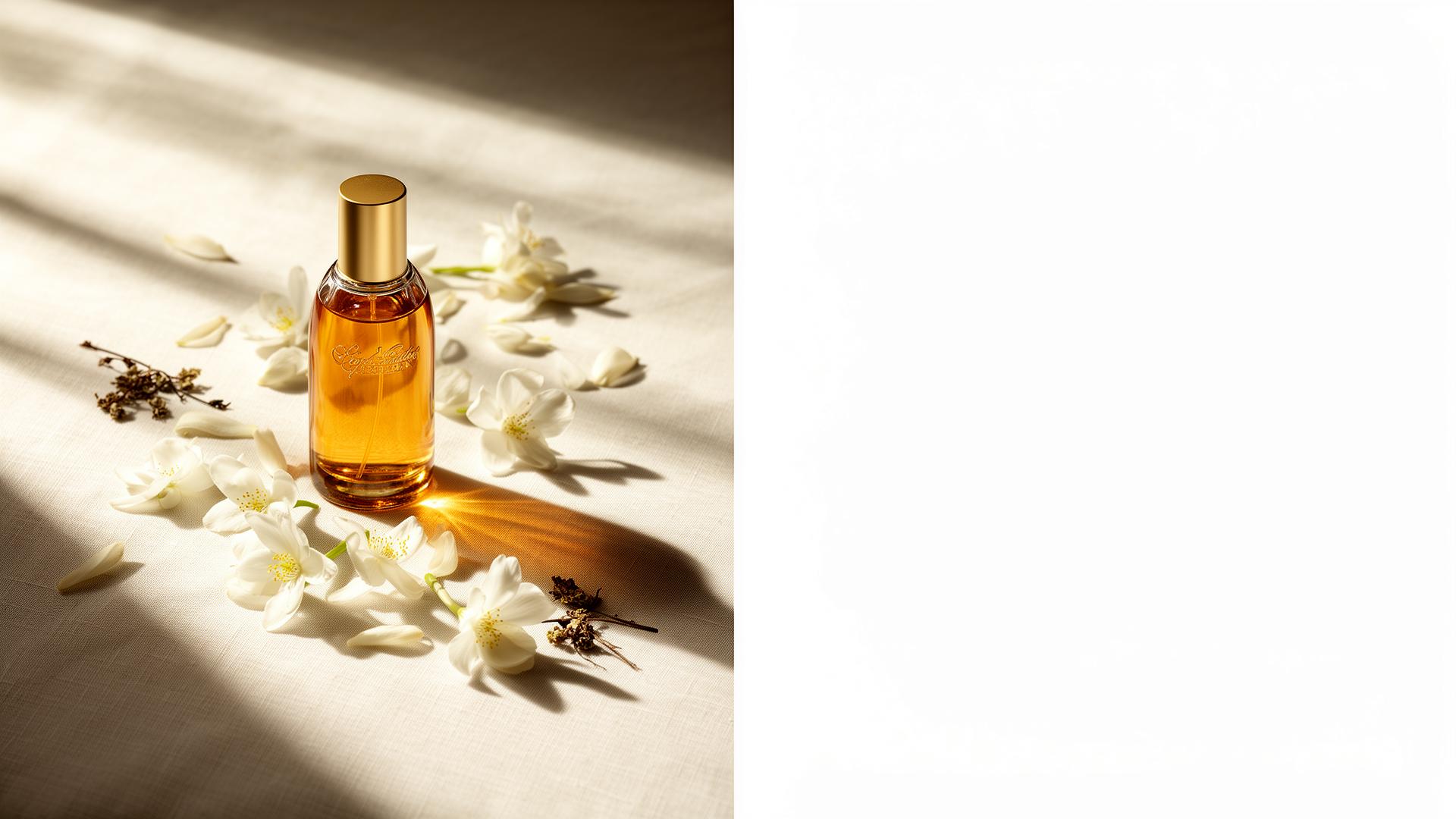 Luxury fragrance bottle with botanical notes